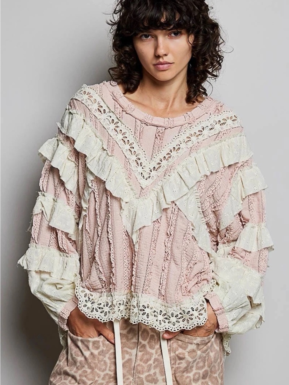 POL Light Blue and White Lace Ruffle Sweatshirt - Picture 8 of 8